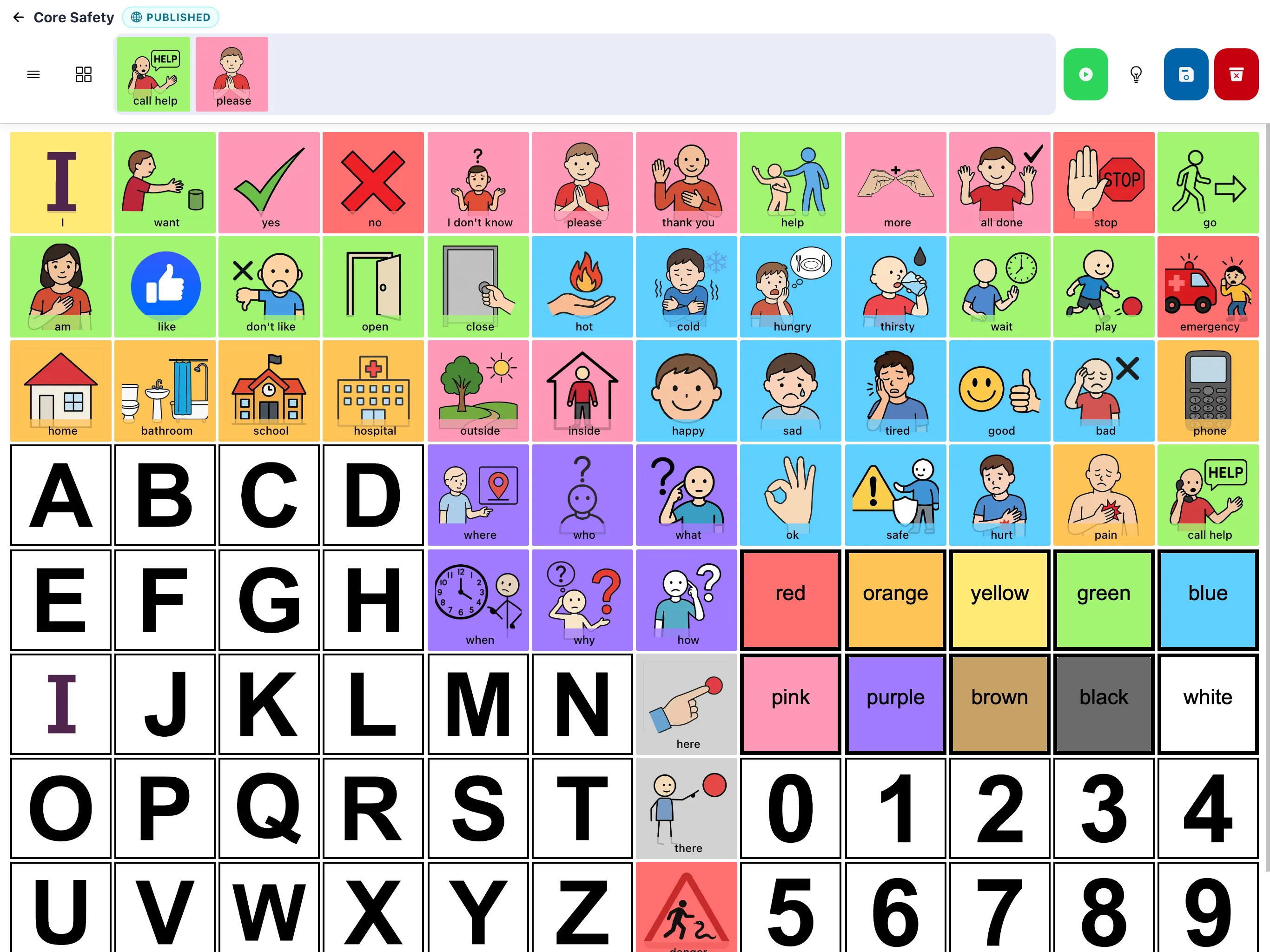 A SpeakAnyWay public board open in the app on an iPad