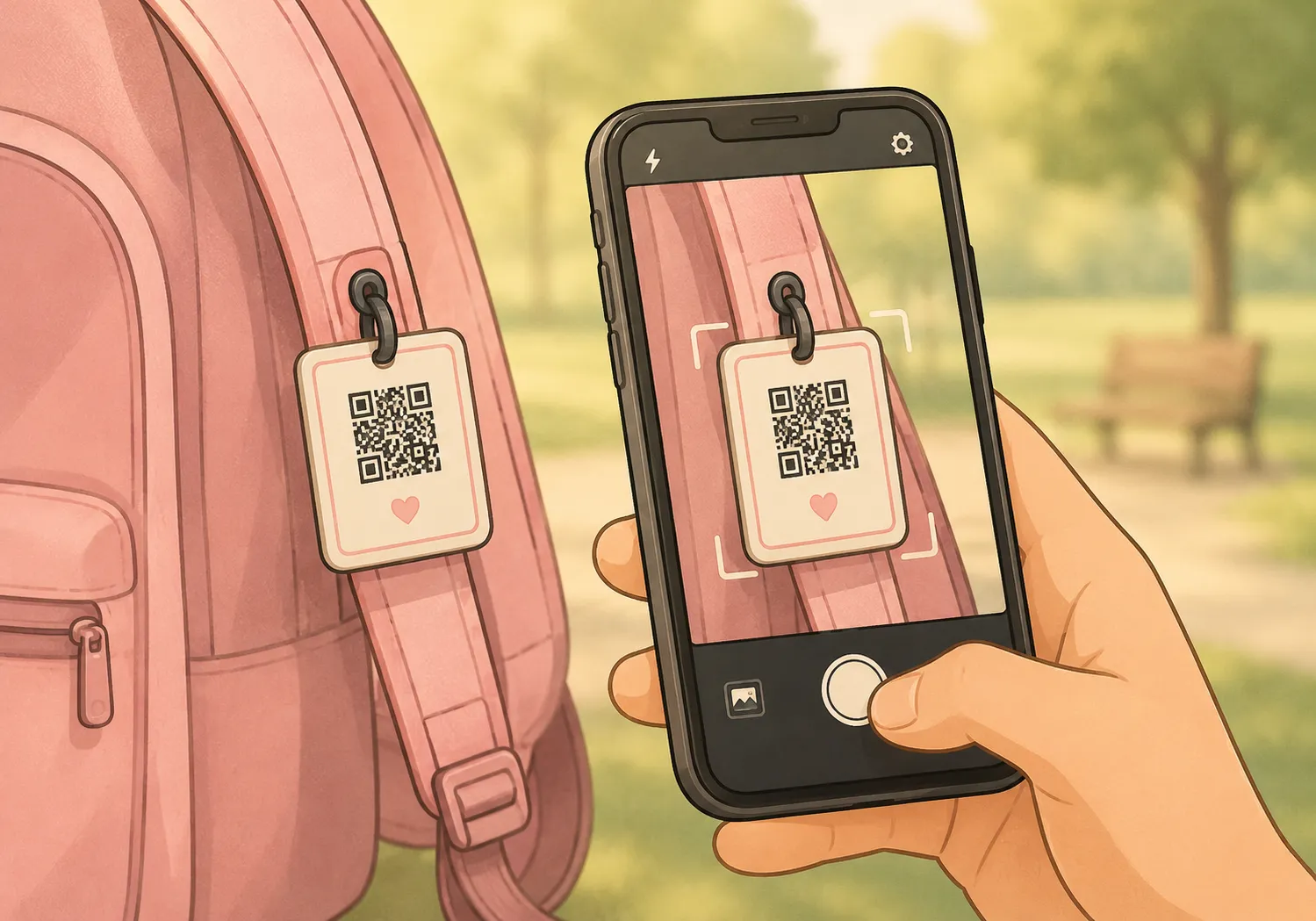 A QR code tag scanned outdoors