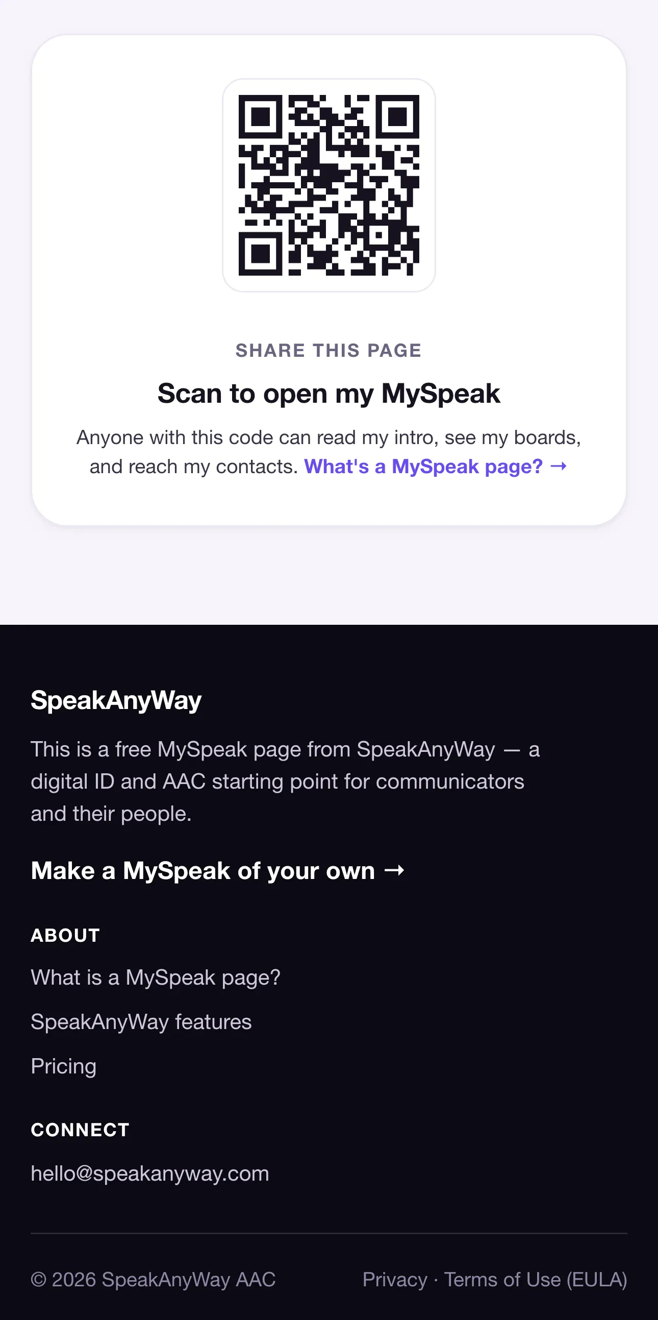 Sharing a MySpeak QR code