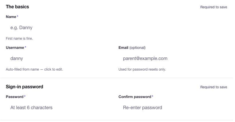 The custom form — The basics, then the Sign-in password section on paid plans.